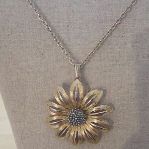 Gold and Silver Sunflower Pendant Necklace 90s Style